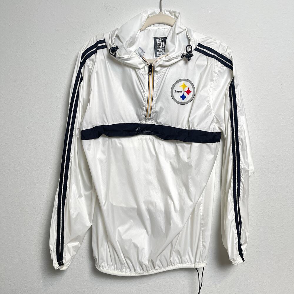 NFL Pittsburgh Steelers White 1/4 Zip Windbreaker Jacket Men’s Medium Hooded
